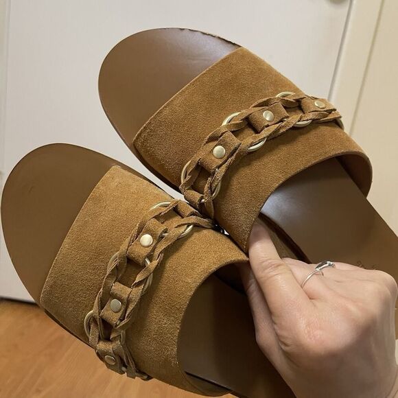 NWOB Rag & Bone Beau Suede cognac brown chain slip on sandals size 39 $328 - Picture 4 of 9